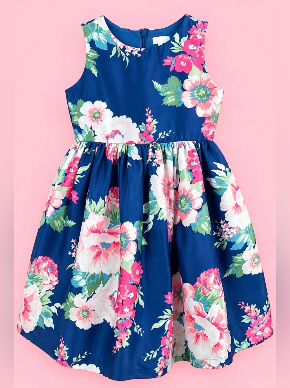 Gymboree Girls Size 6 Navy Floral Fit & Flare Dress Back Bow